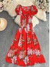 Floral V -Neck Short Sleeved Summer Dress
